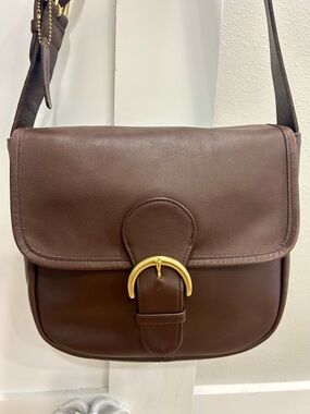 Coach Brown Leather Shoulder Bag with Gold Tone Buckle